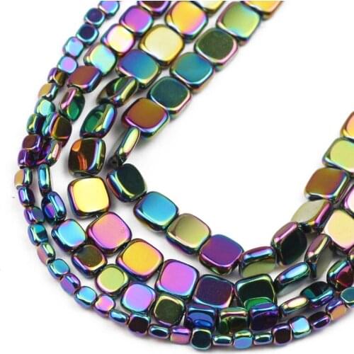 UPGFNK Multicolored Hematite Natural Stone 4/6/8mm Flat Square Spacers Loose Beads For Jewelry Making Diy Bracelet Accessories