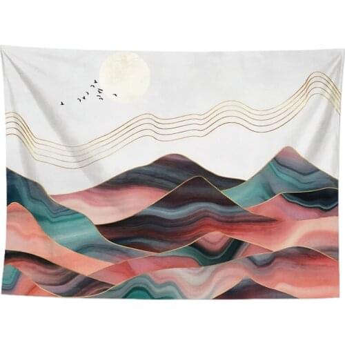 Blush Pink Mountain and Ivory Moon Bohemia Tapestry for Livingroom Photography Wall Decor