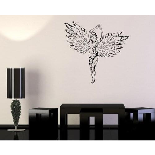 Sexy Beautiful Girl Ornament Wings Angel Woman Fantasy Vinyl Wall Decal Wall Stickers Home Decor Art Mural