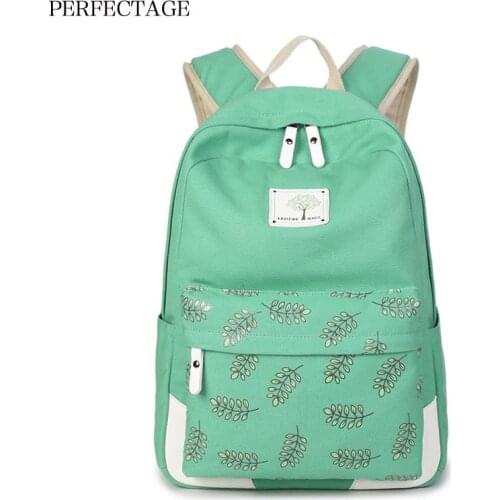 PERFECTAGE Girl School Bags For Teenagers Cute Leaf Printing Canvas Women Backpack Mochila Escolar Casual Bag School Backpack