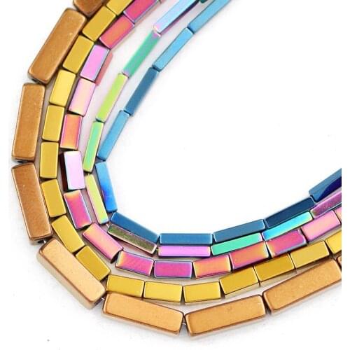 Blue,Gold,Green,Purple Rectangle Cuboid Hematite Natural Stone 4/6/9MM Square Spacer Loose Beads For Jewelry Making Diy Bracelet