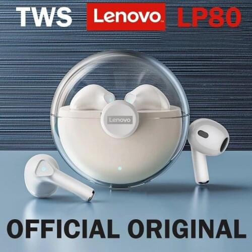 Original New Lenovo LP40 LP80 TWS Bluetooth 5.0 Earphone 9D HIFI Sound Mini Wireless Earbuds with Mic for iPhone Xiaomi Sport