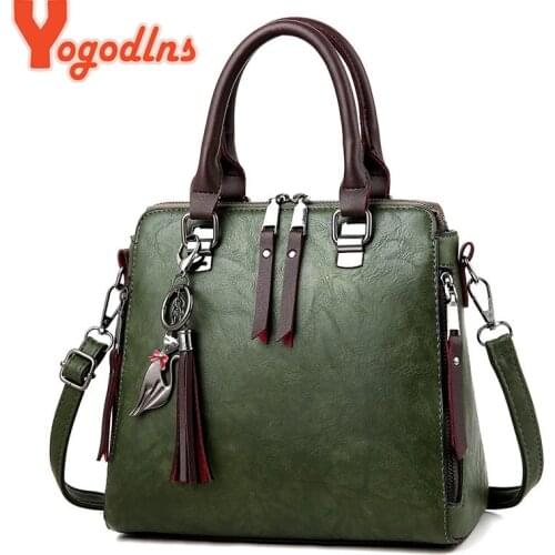 Yogodlns Vintage Leather Womens HandBags Ladies Messenger Bags Totes Tassel Designer Crossbody Shoulder Bag Boston Hand Bags