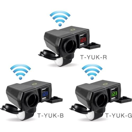 12-24V Waterproof Motorcycle Phone Charger with Cigarette Lighter Dual USB Plug