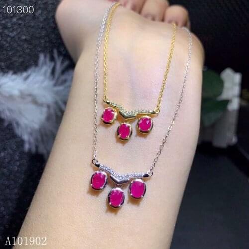 KJJEAXCMY boutique jewelry 925 Silver-inlaid Natural Ruby Deluxe Necklace Support Detection