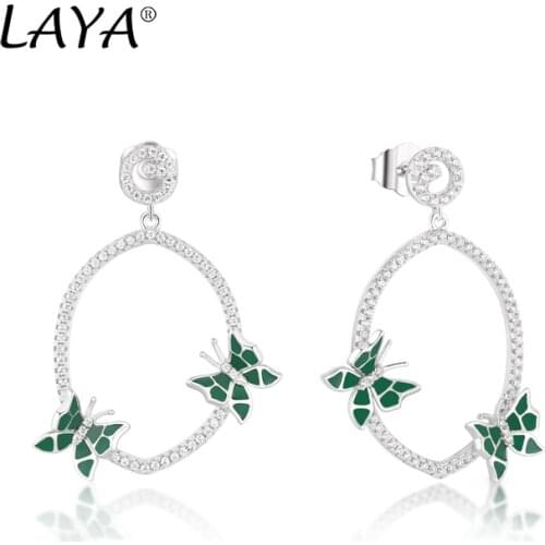 925 Sterling Silver Fashion Classic High Quality Zirconium Butterfly Green Enamel Drop Earrings Womens Birthday Party Jewelry