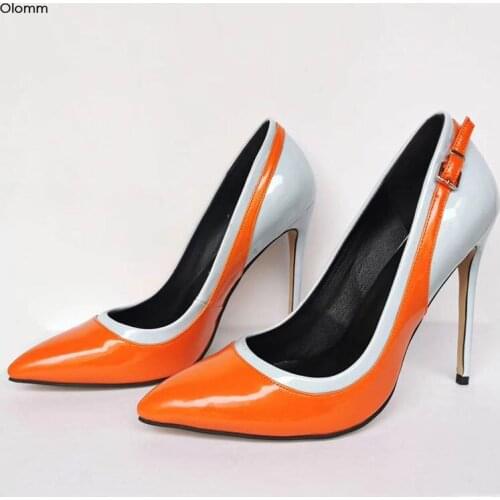 Olomm 2020 Handmade Women Pumps Sexy Stiletto High Heels Pumps Pointed Toe Gorgeous Orange Party Shoes Women Plus US Size 5-15