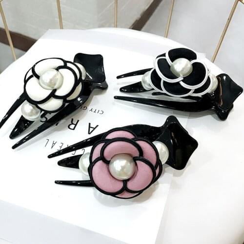 Hair Claw Clip Clamp For Women Girl Camellia Flower Floral Banana Pearl Korean Handmade Fashion Head Accessories Mujer Wholesale