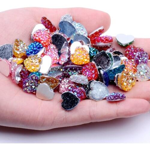 12mm 200pcs AB Colors Flatback Heart Shape Rhinestones Multicolor Resin Scrapbook Beads DIY Craft Wedding Dress Supplies