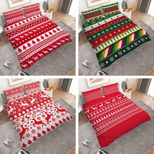 Duvet Cover Christmas Theme Merry Christmas Tree Bells Pattern Holiday Season Reversible 2/3pcs Bedding Set With Pillowcases