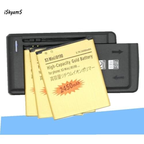 3x 2450mAh EB425161LU Gold Battery +Charger For Galaxy S3 SIII MINI I699 S7562 S9920 I8190 I8160 S7560 J1Mini J105H J106H