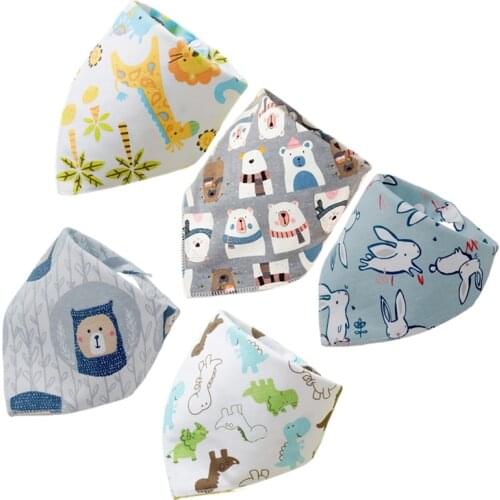 5pcs Baby Bibs Cotton Baby Feeding Apron Triangle Cute Baby Bibs Girls Boys Cartoon Feeding Scarf Bib Collar Bib Burp Cloth