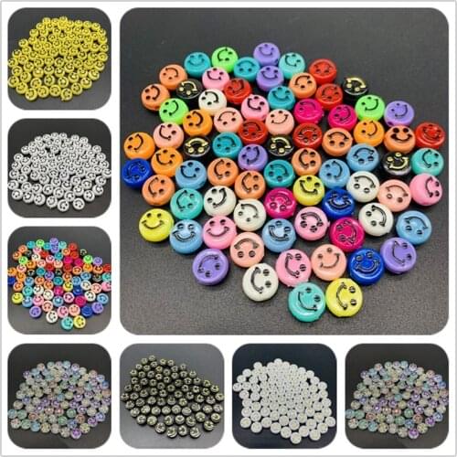 50pcs/Lot 10mm Oval Shape Acrylic Spaced Beads Smile-Face Beads For Jewelry Making DIY Charms Bracelet Necklac