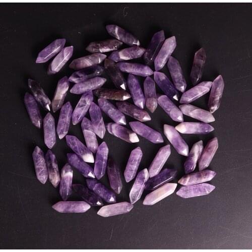 50pcs/lot Natural Purple Crystal Amethysts Reiki Bullet Hexagonal Column Healing Point Bead Accessories for Jewelry Earring Free