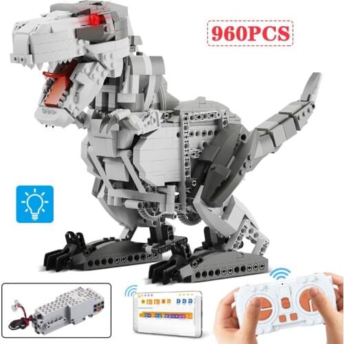 960 Pcs LED City Mechanical APP Programming RC Dinosaur Animal Building Blocks Jurassic World Creator Moc Bricks Toys For Boys