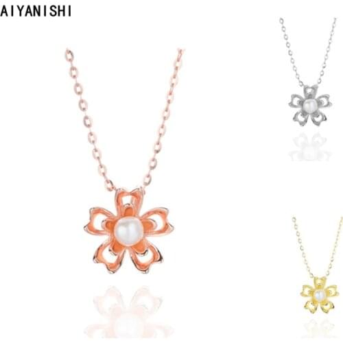 AIYANISHI 925 Sterling Silver Shell Pearl Sunflower Pendant Necklace Engagement Natural Pearl Pendant Necklace Romantic Jewelery