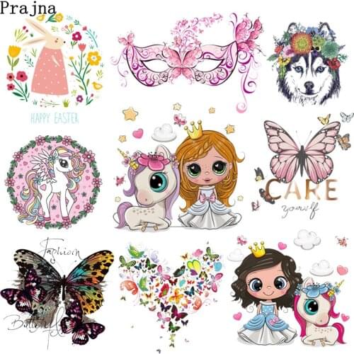 Unicorn Girl Applique Butterfly Iron-On Transfer Patches For Kids Clothing Stickers Cartoon Heat Thermal Transfer Patches DIY