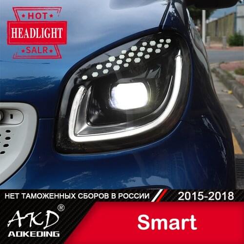 For Car Smart 451 Head Lamp 2015-2018 Car Accessory Fog Lights Day Running Light DRL H7 LED Bi Xenon Bulb Smart 453 Headlights