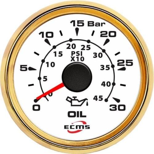 New Design Marine Boat Yacht Automotive Pressure Gauge 0-30 Bar 9-32V 0.5-4.5V 52mm 2 Inch 316L Gold Bezel White Dial 802-00037