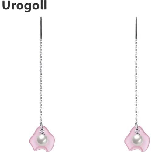 Noble New Fashion Dangle Earring Long Double Line Pearl Earrings 925 Sterling Silver Jewelry