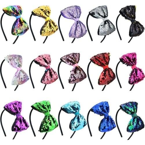 Glitter Bow-knot Hair Bands For Girls Kids Large Sequins Shiny Colorful Bow Heart Headband Hair Accessories