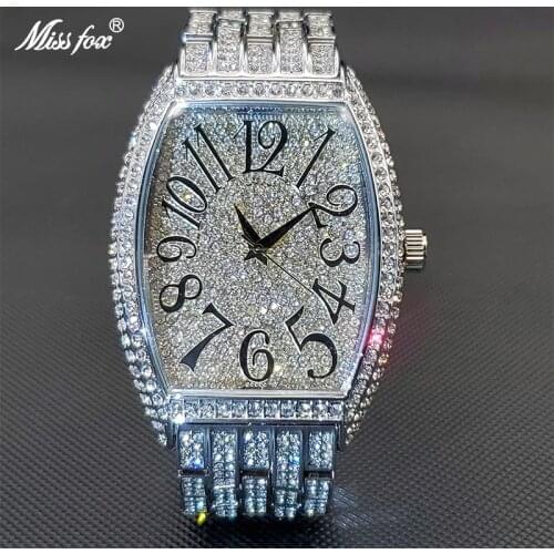 Reloj hip hop con diamantes MISSFOX Popular Brands 18K Gold Geneva Diamond Watch relogio masculino prova dagua original