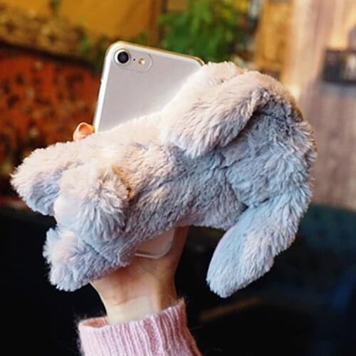 Rotatable Rabbit Hair Doll Case For iPhone 11 Pro Max X 10 XR Furry Plush Cover For iPhone XS Max 6 6s 7 8 Plus 5s SE 5C 4S Case