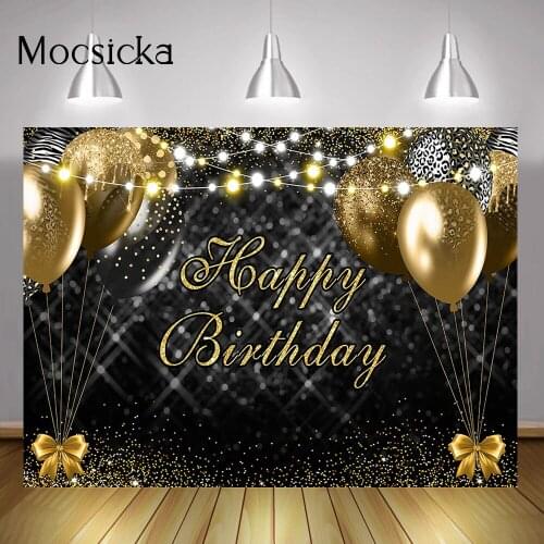 Bokeh Happy Birthday Photo Background Golden Balloons Adult Children Birthday Background Studio Colorful Dots Black Photocall