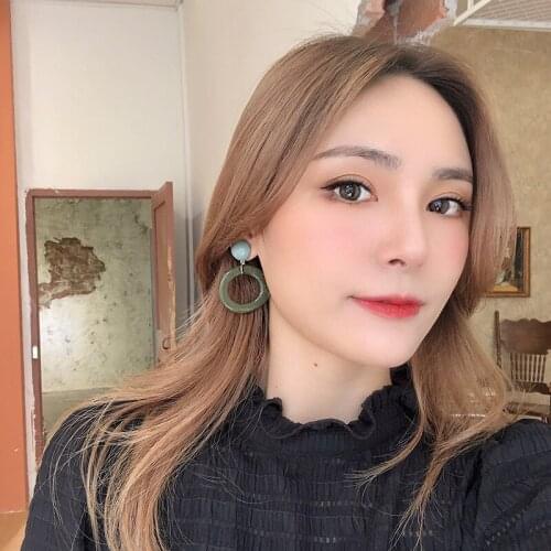 Double Color Round Hollow Circles Dark Green Acrylic Simple Dangle Earrings & Drop Earrings for Women