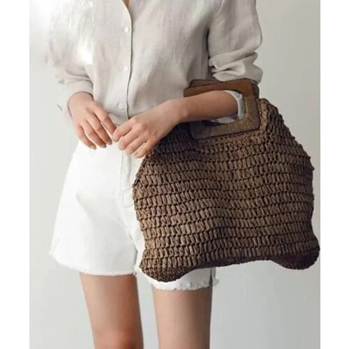 Elegant Female Square Tote Bag 2021 Summer High-quality Straw Womens Designer Handbag Large Capacity Woven Travel Shopper Bag