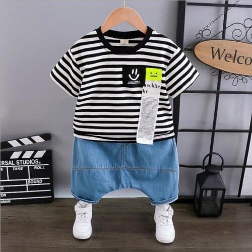 Toddler Baby Kids Boys Clothes Stripes T-shirt Tops Solid Short Casual Set Kids Outfits For Infant Outfit Suit 2-7 Years Boys