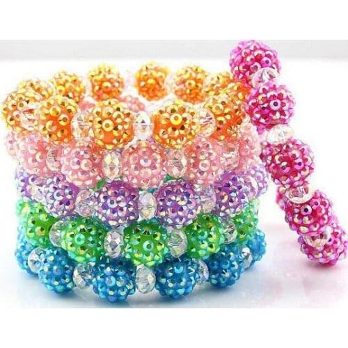 Yd3nt 6pcs mix color 10mm Resin Bracelet Disco Ball Pave Women Bracelet jewelry wholesale crystal