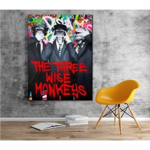 Graffiti Art Poster Home Wall Decor Oil Painting Street Animals Three Wise Monkey Funny