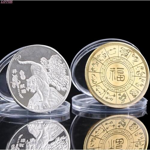 Hot Sale Collection 12 Chinese Zodiac Coin Gifts 2022 New Year Gold Coin Tiger Ox Commemorative Coins 4cm