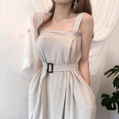 Korean Linen Tube Top High Waist Loose Wide Leg Curled Personality Thin Belted Jumpsuit