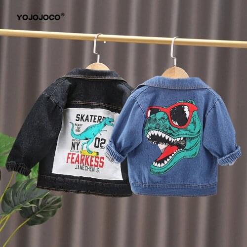 Baby boy clothes autumn boy denim jacket fashion coat childrens clothing cartoon dinosaur print soft coat boy and girl clothes