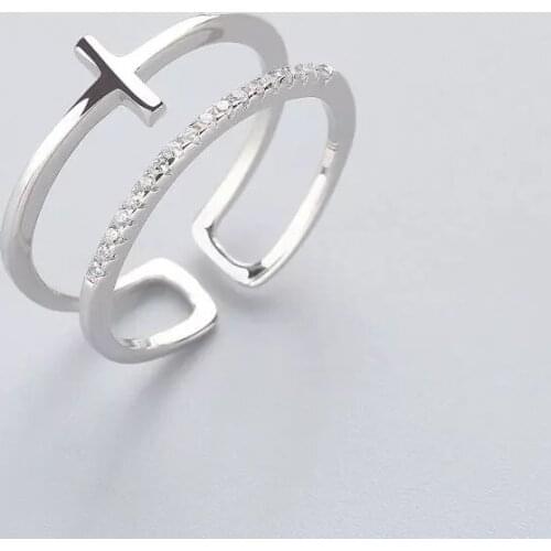 Fashion Crystal Cross Ring 925 Sterling Silver For Women Girls Party Fine Jewelry New 2021 Accessories jz467