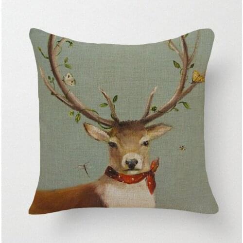 Fashion European Cushion Home Sofa Car Throw Pillows Animal Style Reindeer Printed Signature Cotton Funda Cojin Cushion Cushion