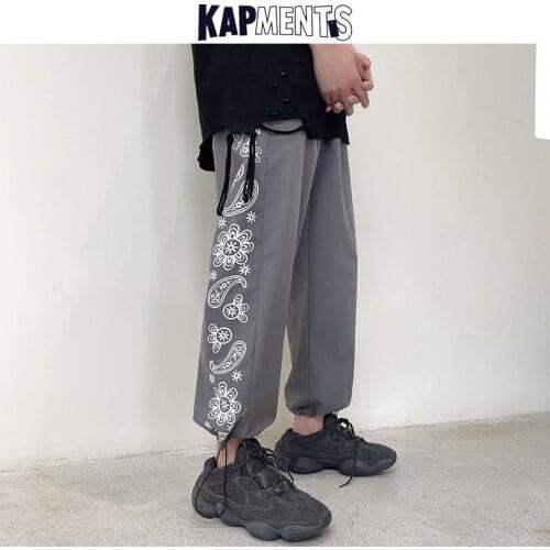 KAPMENTS Men Harajuku Straight Patchwork Sweatpants 2021 Mens Baggy Japanese Streetwear Vintage Joggers Male Sweat Kawaii Pants