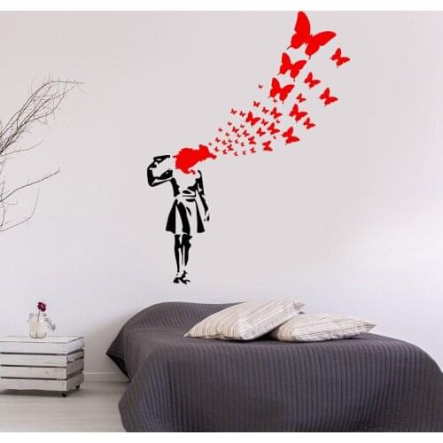 Wall Sticker Suicide Girl With Butterflies By Banksy Vinyl Wall Decal Alternative Decor For A Girls Room Removable Murals 4467