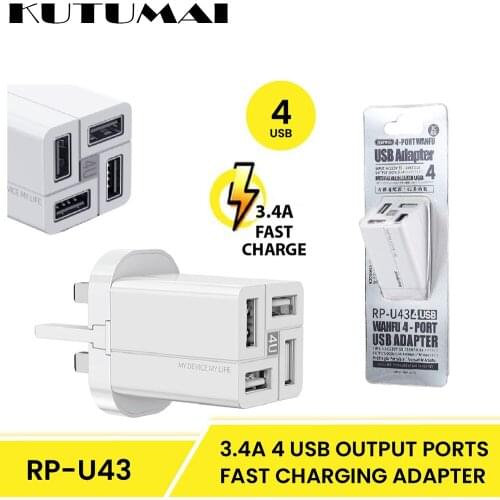 4-Port 3.4A USB Output Wall Smart fast charging adapter Multi-Port Plug Travel Power Adapter Mobile Universal Charging EU/UK