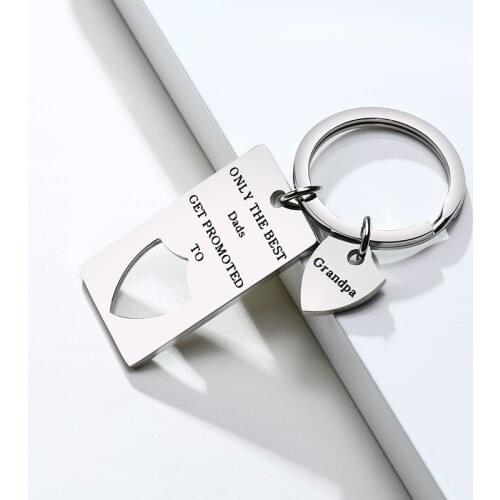 Never Fade Stainless Steel Metal Rugby Heart Tag Shaped Key Chains with Best Grandpa Ever Family Love Keepsake Gifts Jewelry