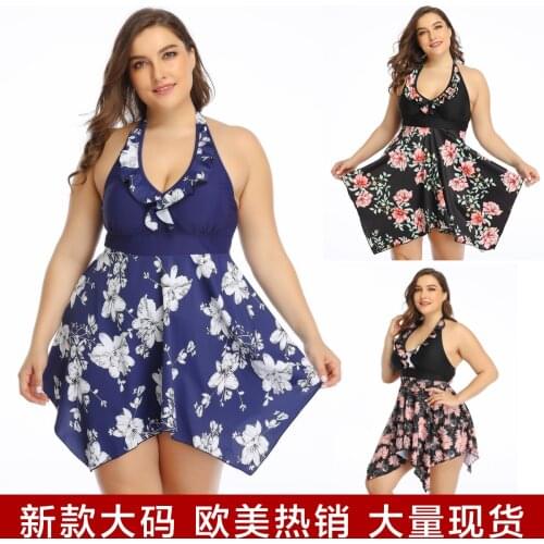 Amazon new hot sale Large Size Swimsuit split skirt print and fat increase the European and American hot sale