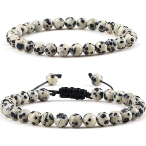 New 4 6 8MM Black Spot Beads Bracelet Natural Stone Elastic Rope Bracelet Couples Onyx Ajustable Bangle Chain Jewelry Charm Gift