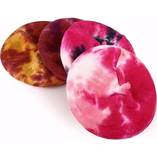 New Autumn Winter Tie Dye Berets French Classic Knitted Hat for Girl Women Warm Soft Painter Hat Female Vintage Beret Caps