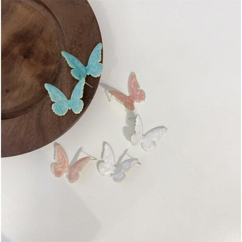 Origin Summer Minimalist Enamel Butterfly Dangle Earring for Women Girls Korean Blue Pink White Metallic Party Earring Jewelry