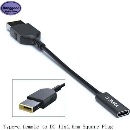 Type-C Female to DC 11x4.5mm Square Plug 19-20V 90W with PD Chip Connector Cable for Lenovo ThinkPad Laptop Power Supply Adapter