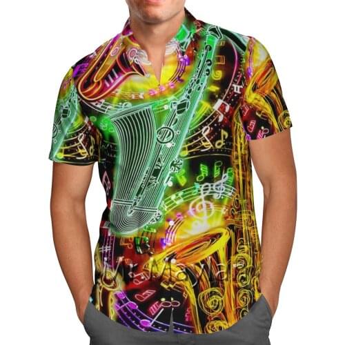 Saxophone 3D Printing Beach Hawaiian 2021 Summer Shirt Short Sleeve Shirt Streetwear Oversized 5XL Camisa Social Chemise Men