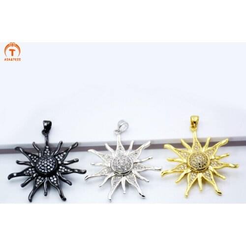 ASA&TESSMetal brass Micro Pave CZ Sun Flower Pendant Beads Cubic Zirconia pendant beads For Jewelry Making