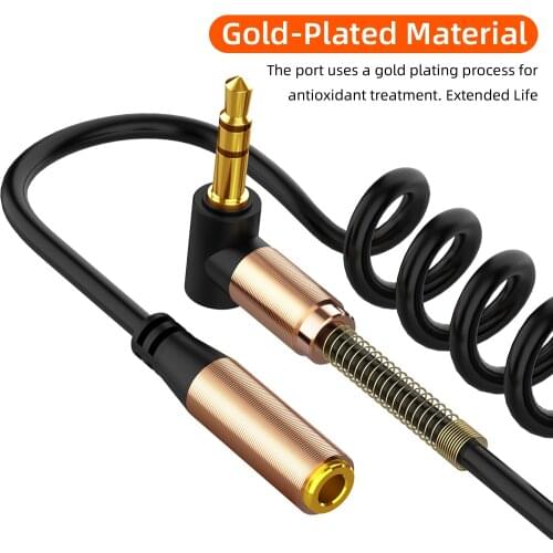 90 Degree Spring Retractable Car Audio Cord3.5mm Audio Extension Cable Jack Male to Female AUX Cable HIFI Stereo Audio Cable